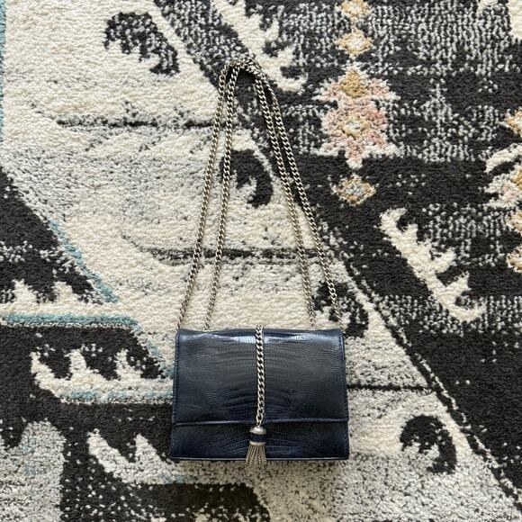 Rare Santesteban Italy Navy Croc Lizard Sterling Silver Convertible Crossbody - Picture 2 of 8